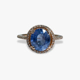 14 Rose Gold Round Cut Blue Sapphire Diamond Halo Ring