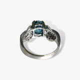 14k White Gold Oval Cut Blue Zircon and Diamond Vintage Ring Back View
