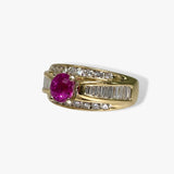 14k Yellow Gold Oval Cut Ruby and Diamond Wide Band Vintage Ring Side View