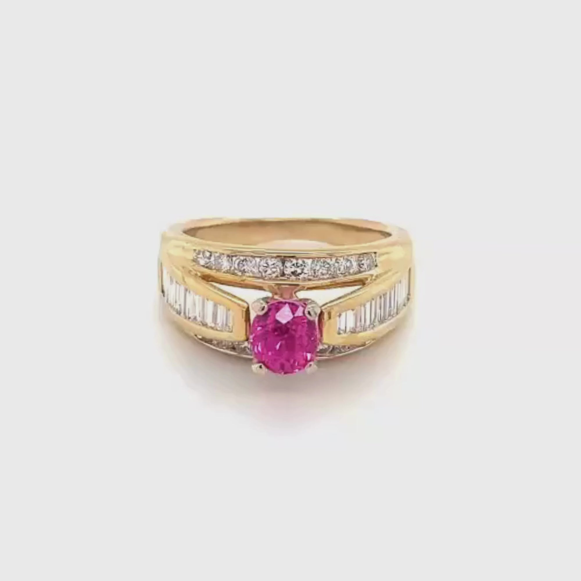 14k Yellow Gold Oval Cut Ruby and Diamond Wide Band Vintage Ring