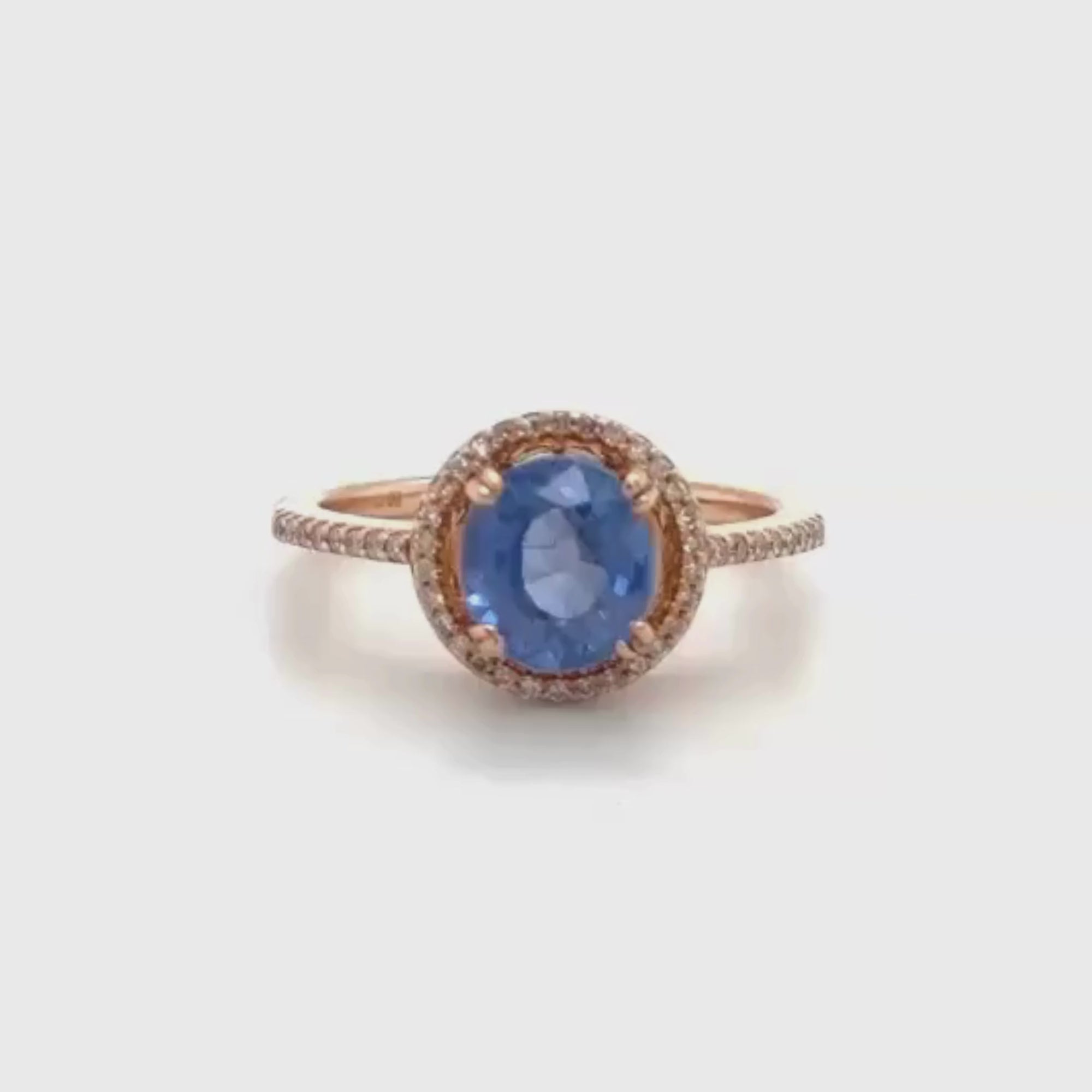 14 Rose Gold Round Cut Blue Sapphire Diamond Halo Ring